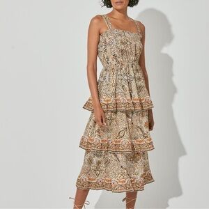 Cleobella Rosalie Printed Tiered Midi Dress Size M